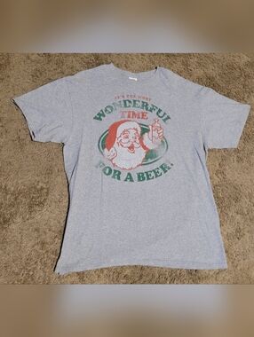 Light Gray Tee with Red & Green Santa Beer Graphic